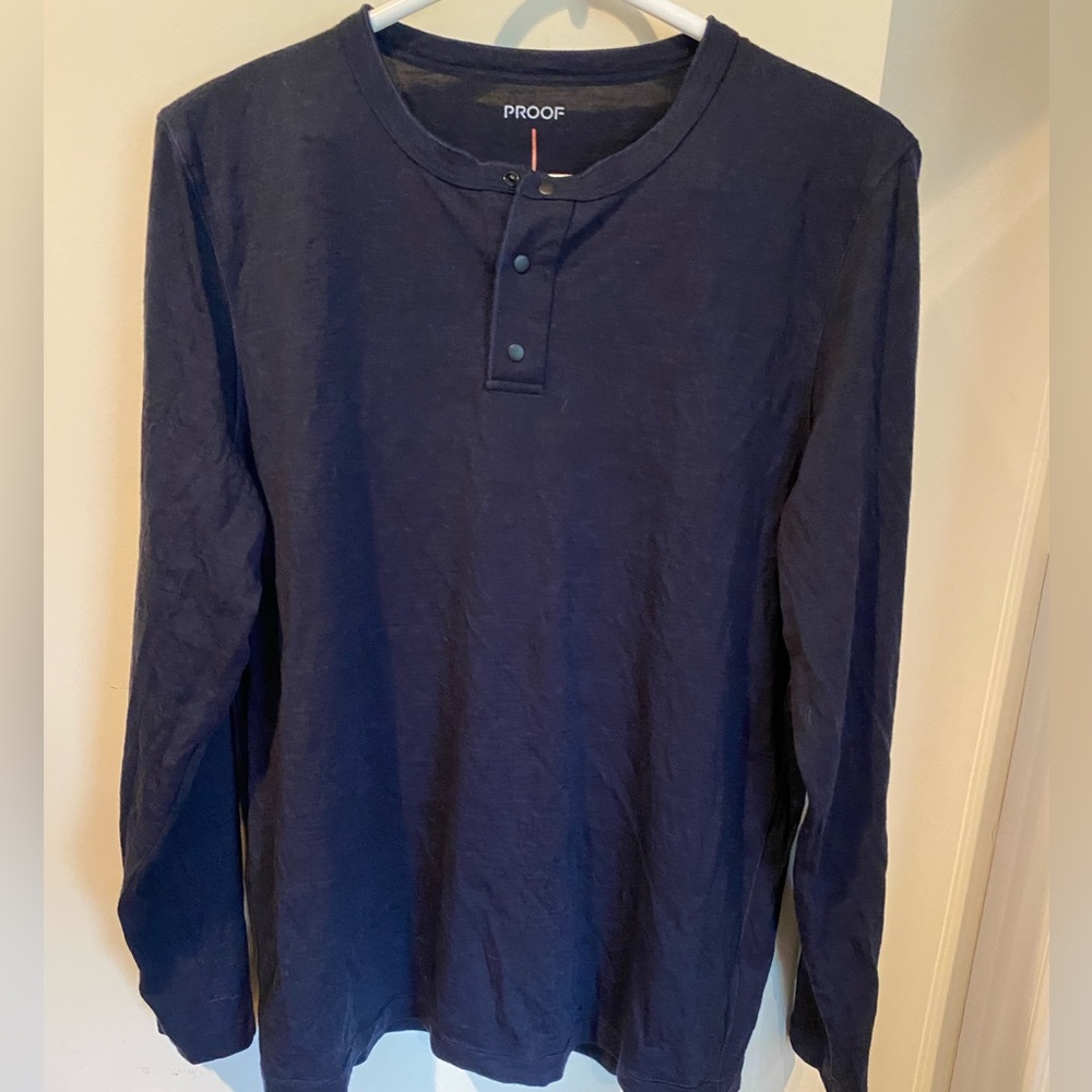 Proof Merino Wool 72-hour Henley Long-Sleeve, Navy, Size Medium, Like New